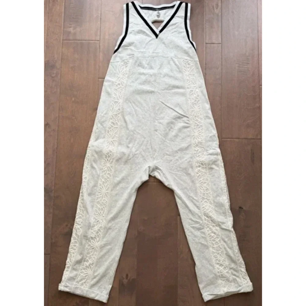 FREE PEOPLE FP MOVEMENT HEATHER GREY WHITE LACE DAY TRIP ONE PIECE JUMPSUIT SZ L